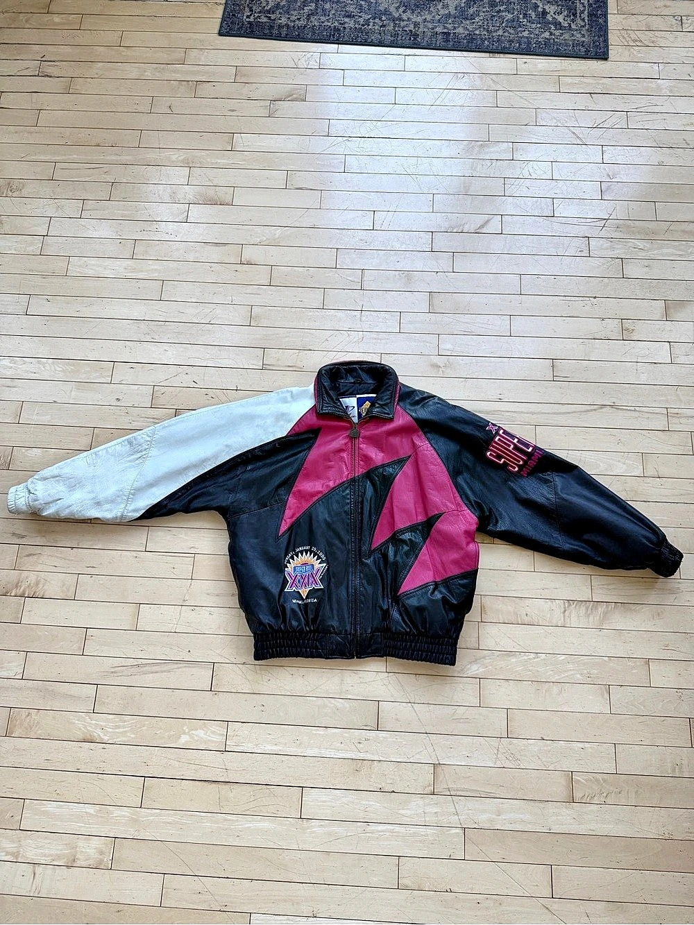 Vintage Logo Athletic Super Bowl XXXIX Leather Bomber Jacket (Size XL - 1995)